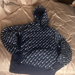 Champion Dark Blue All-Over Logo Hoodie